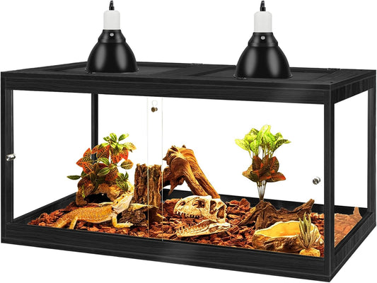 Prolee Tempered Glass Bearded Dragon Tank,Reptile Encloure and Snake Tank with Metal Mesh Roof Door,Locking Design Reptile Tank for Lizard,Gecko,Chameleon (Black, 63 Gallon (40x20x20 Inch))
