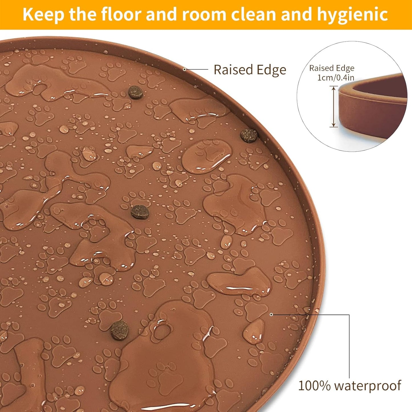KPWACD Pet Placemat for Dog and Cat, Anti-Slip Waterproof Dogs Feeding Bowl Mat Prevent Food and Water Overflow, Silicone Puppy Dish Mats Suitable for Small Medium Big Pets, Brown, 24" * 16"