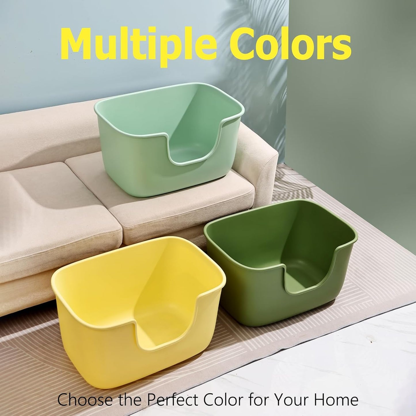 SpaceTime Extra Large Litter Box with High Sides,XL Low Entry Multi Cat Litter Pan for Kittens,Jumbo Litter Boxes for Big Cats,Anti-Splashing Cat Boxes for Indoor Cats,Easy to Clean (Light Green)