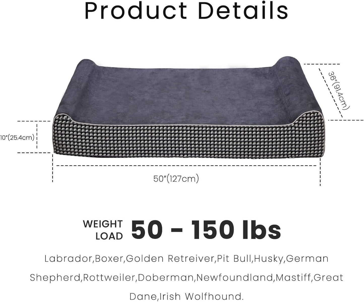 Laifug Orthopedic Memory Foam Extra Large Dog Bed with Pillow and Durable Water Proof Liner & Removable Washable Cover & Smart Design