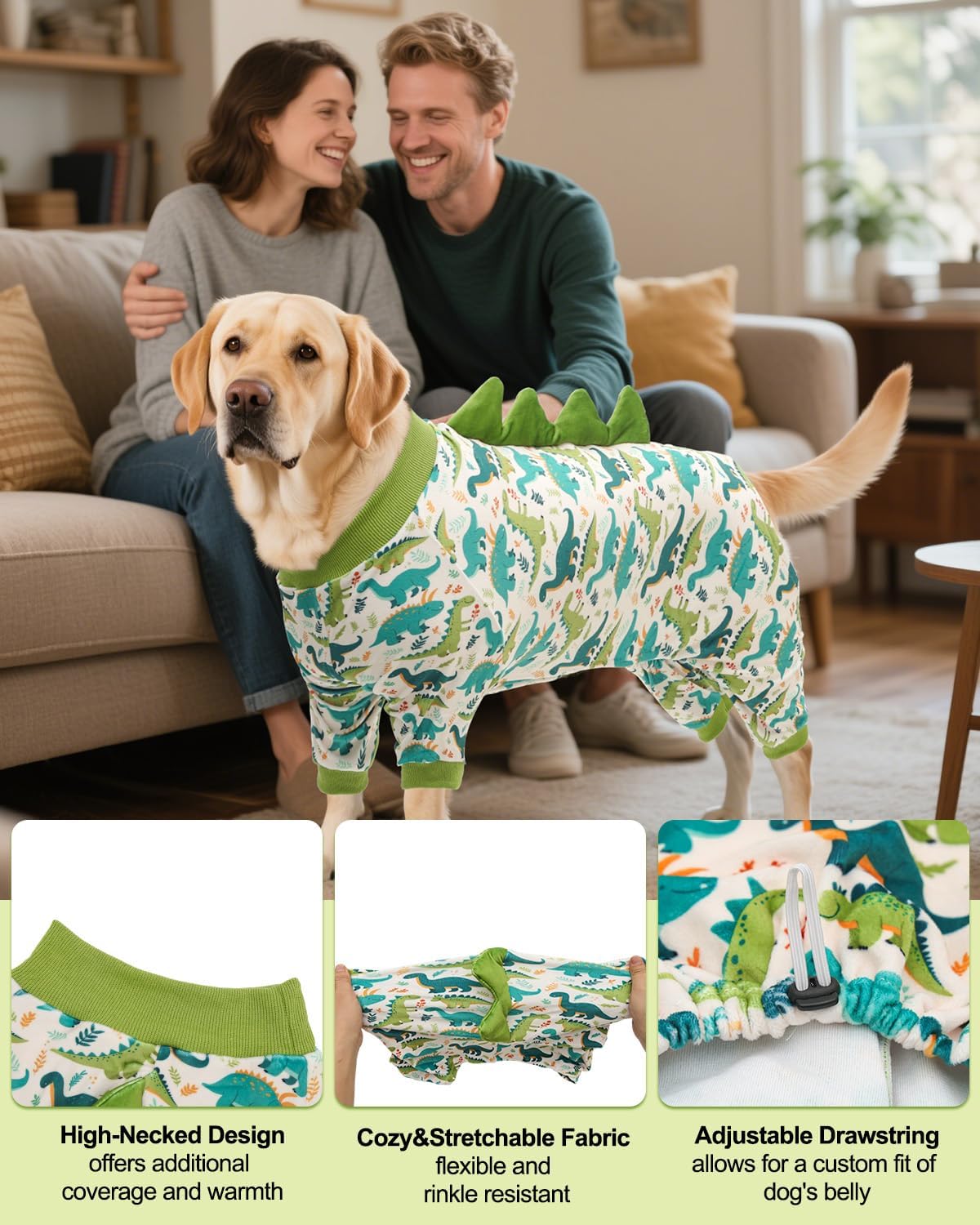 CuteBone Dinosaur Costume Dog Pajamas, Stretchy Spandex Crystal Velvet Sleepwear Coat for Small Dogs, Soft & Warm Pet Outfit Clothes for Cold Weather, Cozy Pullover Design COSP05XXL