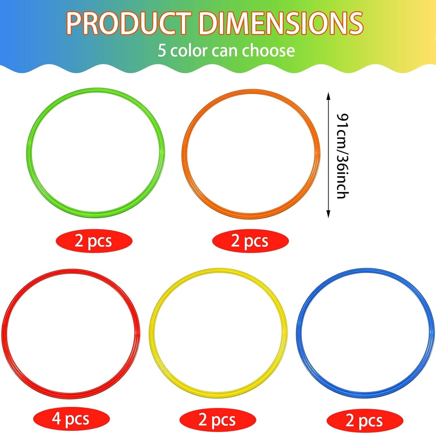 Libima Obstacle Course Ring Set Exercise Hoop Large Hoop Plastic Toys Playground Toys for Gymnastics Practice Party Games Educational Activities Holiday Decor, 5 Colors(12 Pcs,36 Inch)