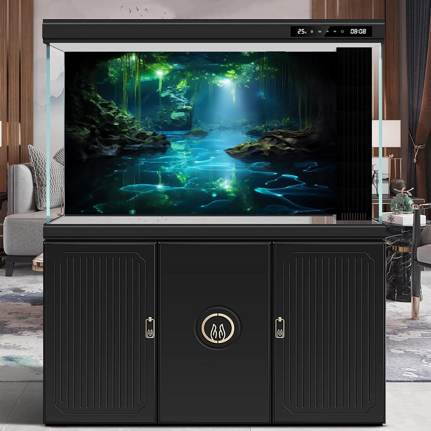 Cave Aquarium Background Underwater Cave with Light Beam Tranquil Stream Terrarium Background Mysterious Elegant Fantasy Tropical Plants Fish Tank Backdrop Wallpaper Poster Decorations Vinyl 48x18in