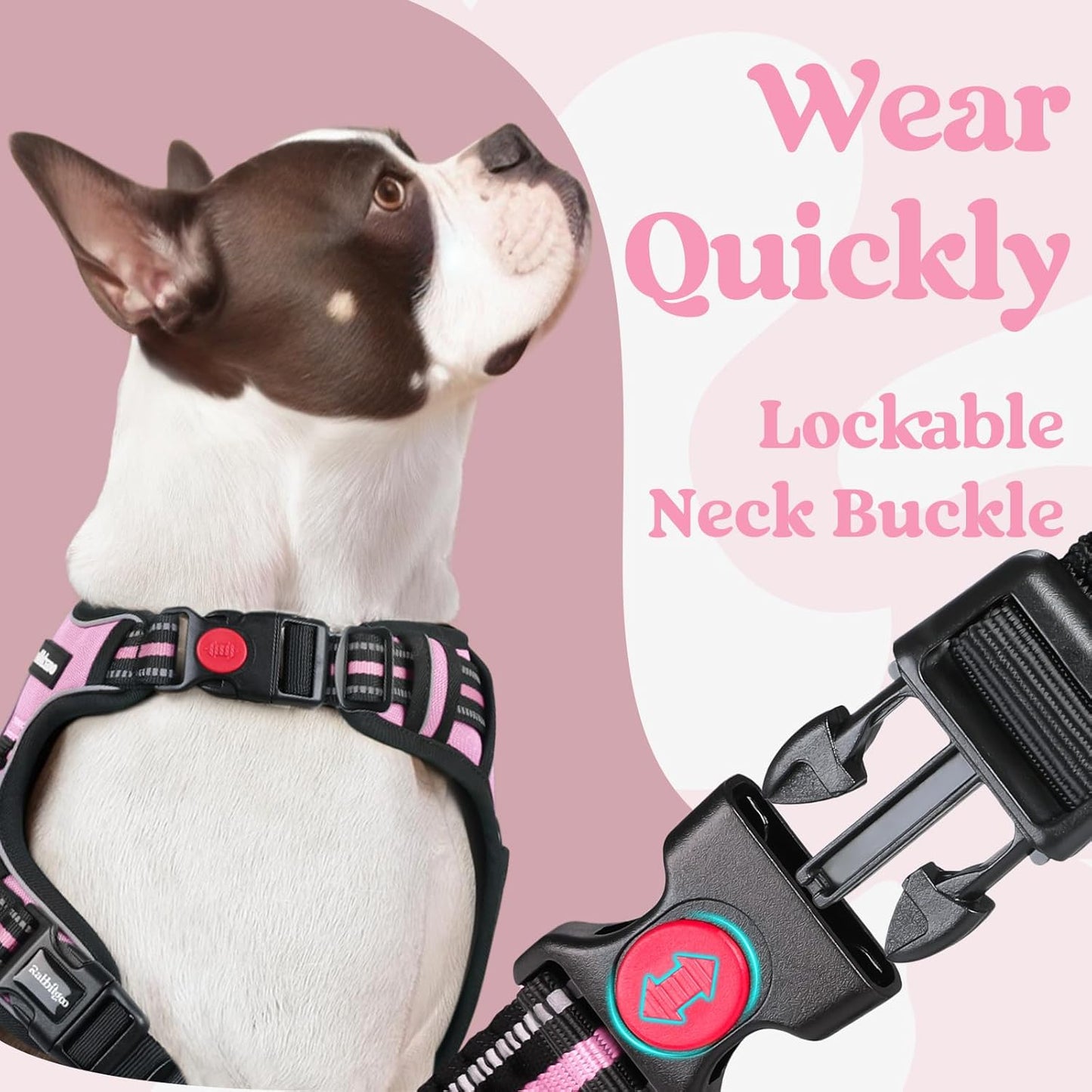 rabbitgoo Dog Harness Medium Sized, No Pull Pet Harness with 3 Buckles, Adjustable Soft Padded Vest with Control Handle, Walking Reflective Pet Vest for Medium Dogs, Pink, M