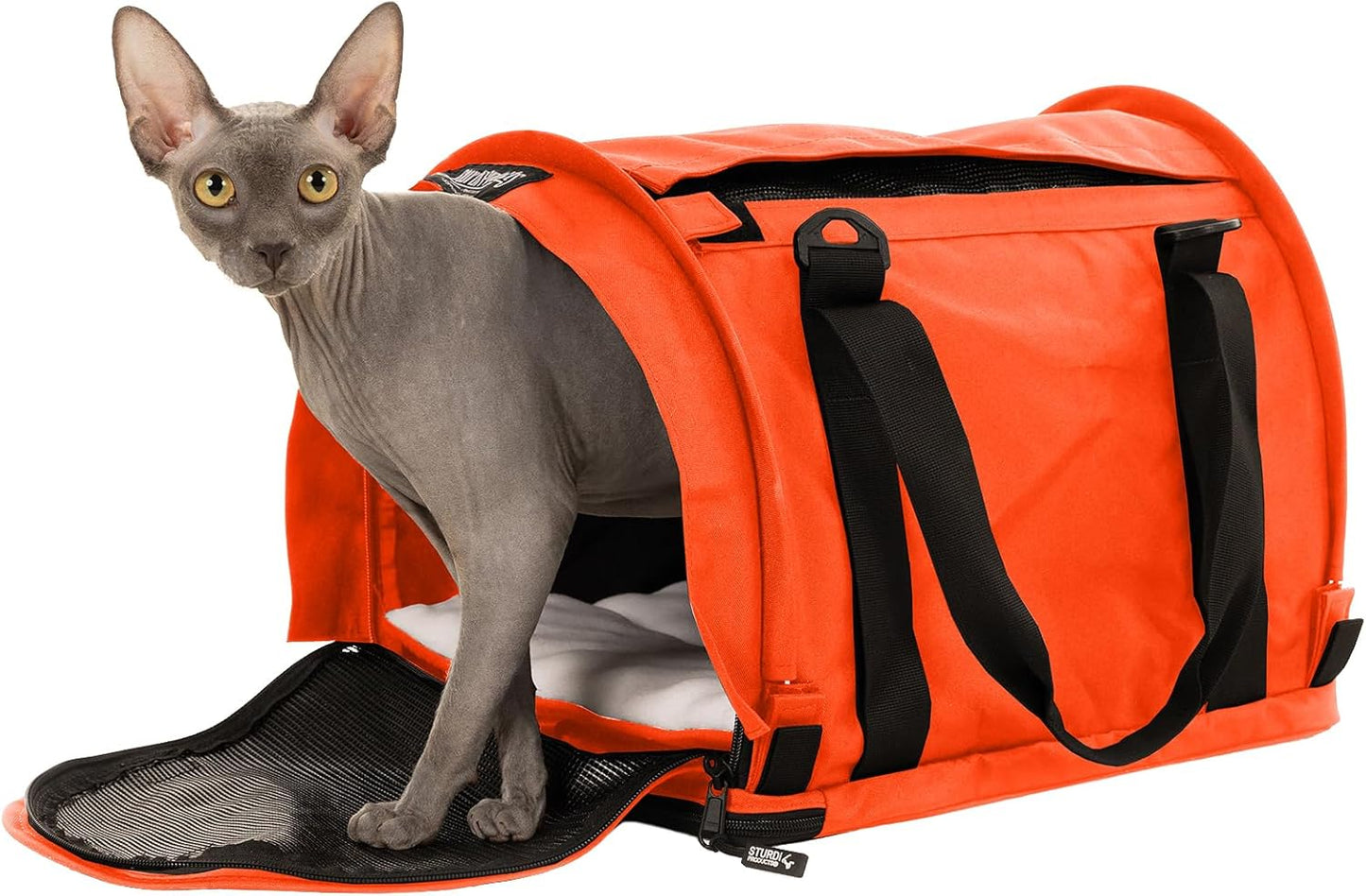 SturdiBag Pro 2.0 Pet Travel Carrier with Flexible Height for Cats and Dogs | Soft Sided Pet Carrier Bag with Safety Clips and Seatbelt Straps for Airplane or Car Travel | Medium, Orange