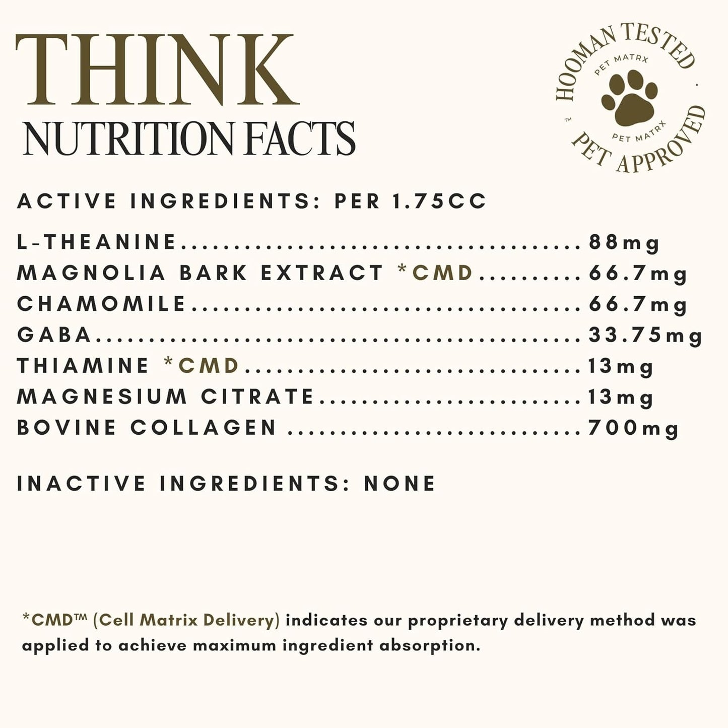 Think Cognitive and Calming Supplement with Collagen and Magnesium - Supports Nervous System Against Stress, Behavioral Challenges, and Cognitive Issues (Large/X-Large)