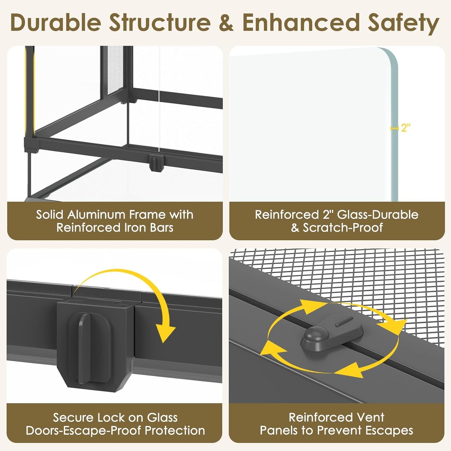 Erinnyees 67 Gallon Reptile Terrarium with Top Screen Ventilation, Snake Habitat with Heating Pad Space, Front Opening Reptile Vivarium with Sliding Cable Outlet for Leopard Geckos, Snakes, Turtles