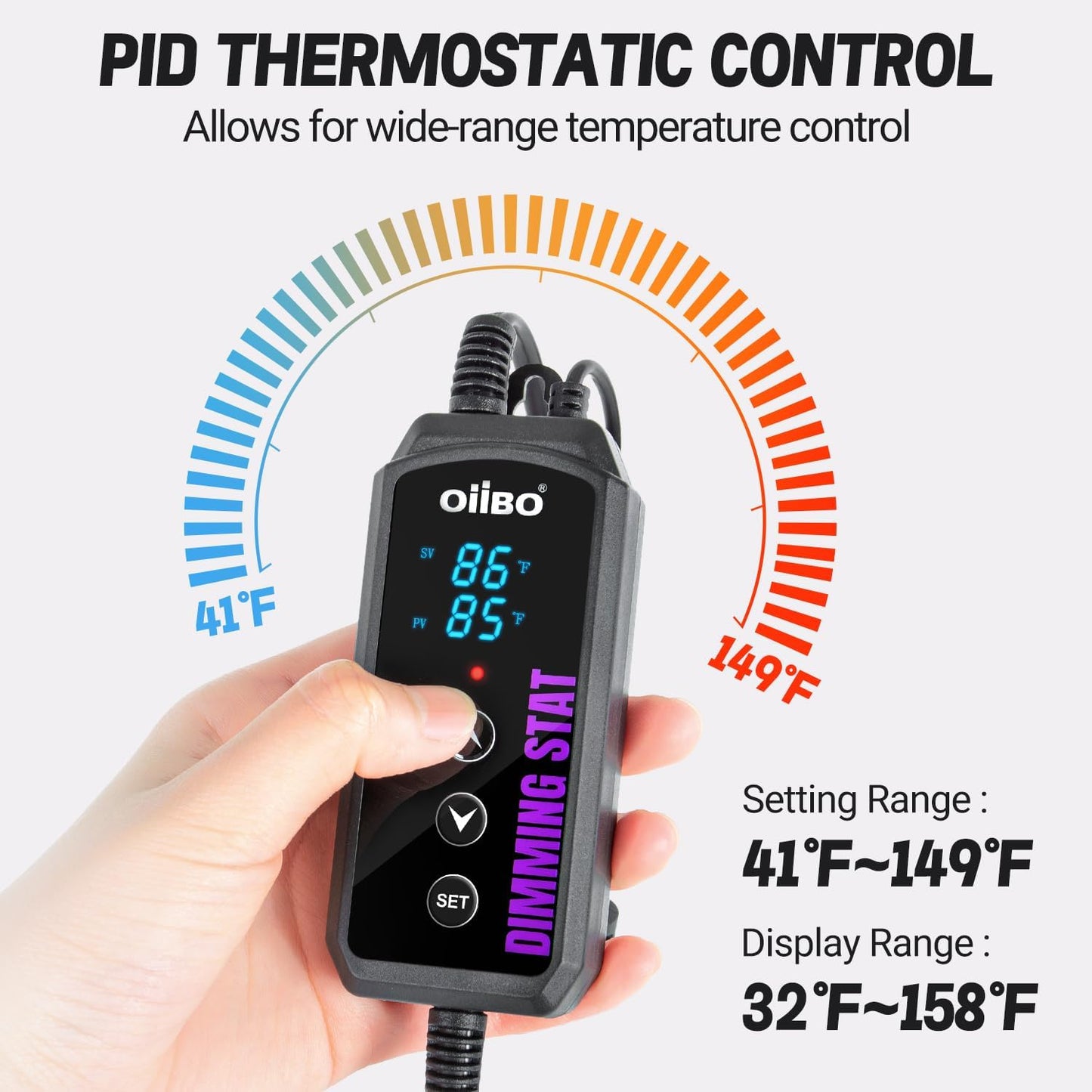 Oiibo Digital Heat Mat Thermostat, PID Reptile Heat Lamp Dimming Thermostat Heating Pad Temperature Controller for for Aquarium Reptiles and Seedling, Breeding, Hatching