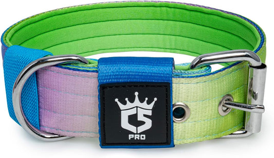TSPRO Tactical Dog Collar 1.5 Inch Wide Thick Dog Collars with Heavy Duty Metal Buckle, Durable, Strong, Adjustable for Medium to Large Dogs (Rainbow L)