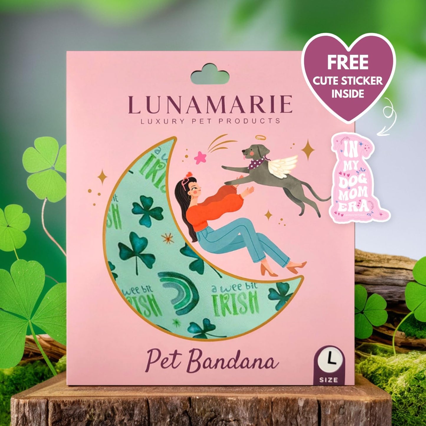 LunaMarie - Luxury Pet Birthday Bandanas -Premium & Silky Poly Fabric | 100% Handmade | Custom Shape Dual Layered (A Wee Bit Irish, Large)