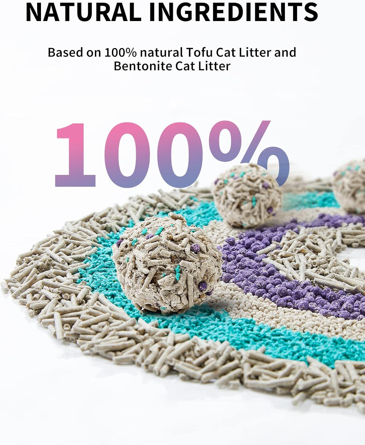 PETKIT Mixed Cat Litter Fast Clumping, Flushable, Ultra Absorbent, 100% Natural Ingredients Litter, Water Dissolvable, Really Dust-Free, Low Tracking Bentonite Tofu Litter (7.9lb×2 Bags)