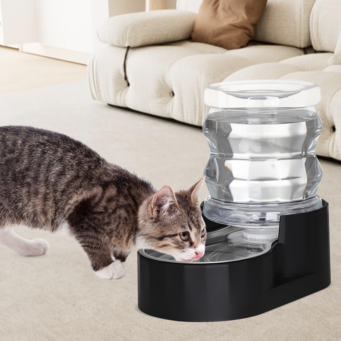 Sfozstra Automatic Gravity Dispenser for Cats: 4L Black Stainless Steel Water Bowl Feeder - Great for Family Homes and Outdoor Activities