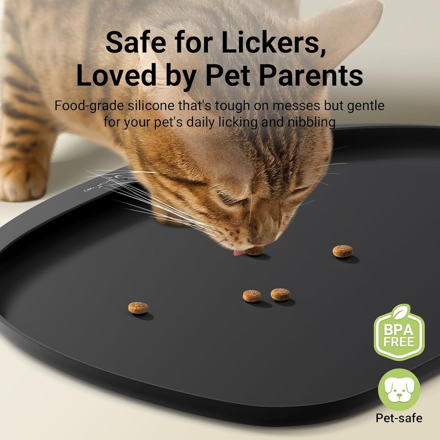 DownyPaws Dog Food Mats for Floors Waterproof, BPA Free Silcone Dog Bowl Mat, Non-Slip Pet Feeding Mat with High Raised Edge, Cat Placemat for Messy Drinkers, 24"×17", Black