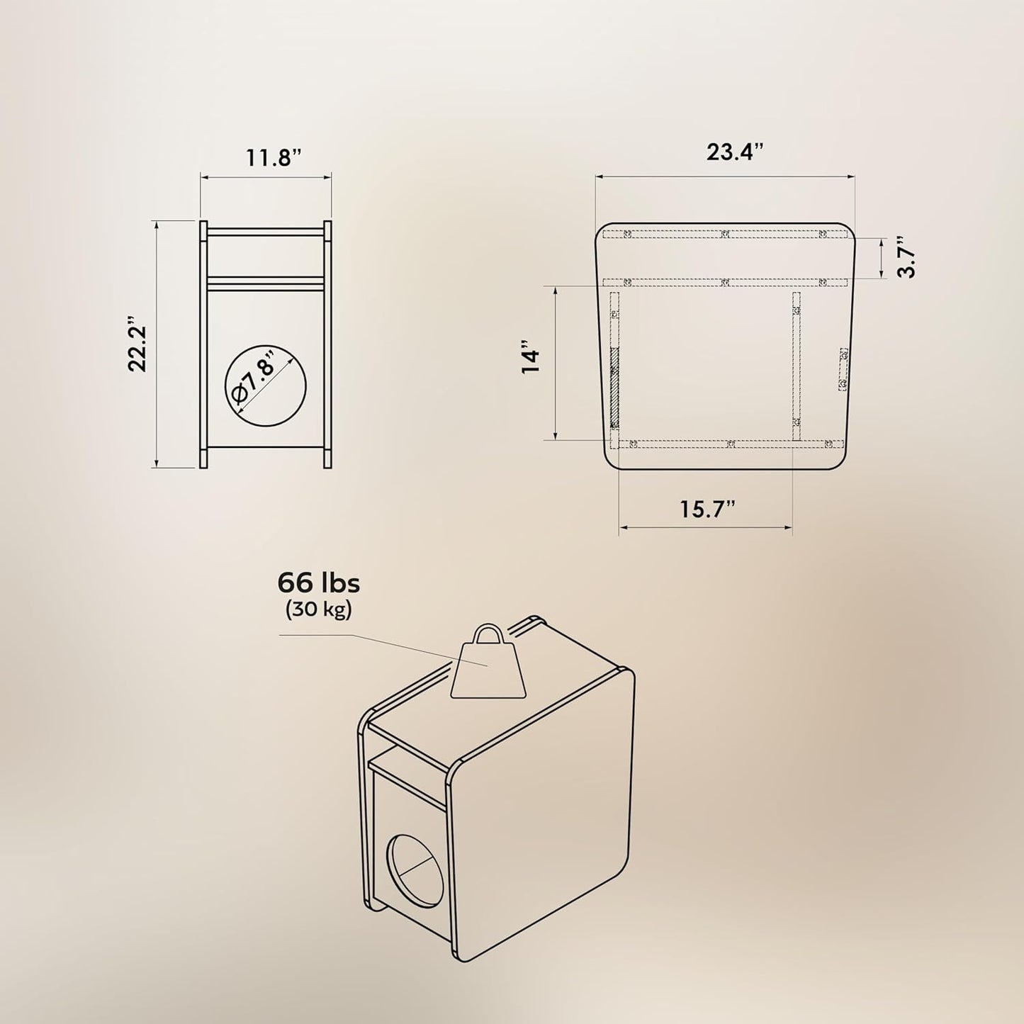 WERMO 12'' Narrow End Table for Living Room - Small Side Table with Shelf, Magazine Holder and Storage Doubling as Cat Hideaway for Couch, Chair and Bedside. Wood Night Stand for Bedroom (Oak)