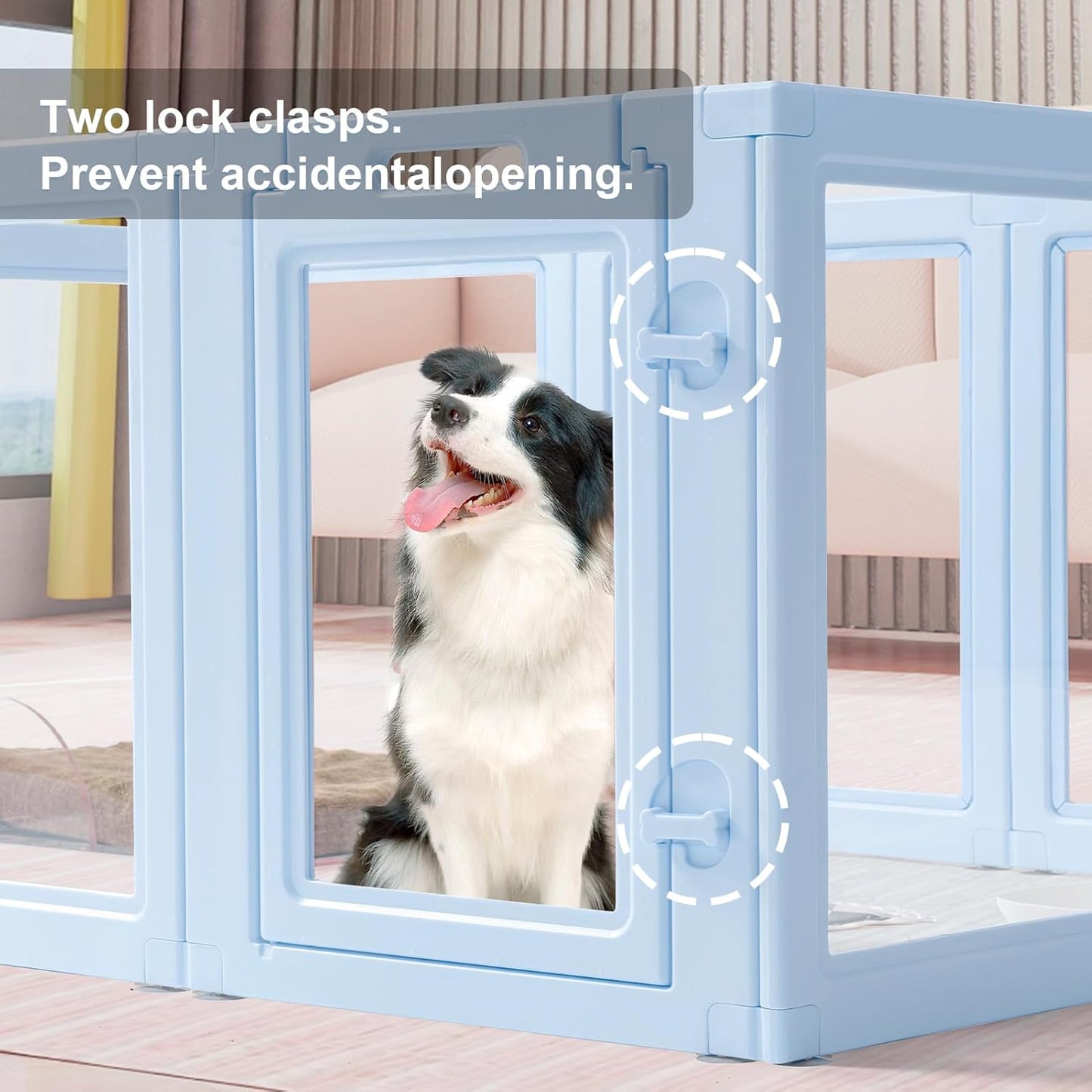 Clear Acrylic Dog Playpen,Transparent DIY Dog Pen,Easy Assembly and Disassembly,Indoor and Outdoor Use,Simple Cleansing Fence (Sky Blue, 60CM, 12 Panel)