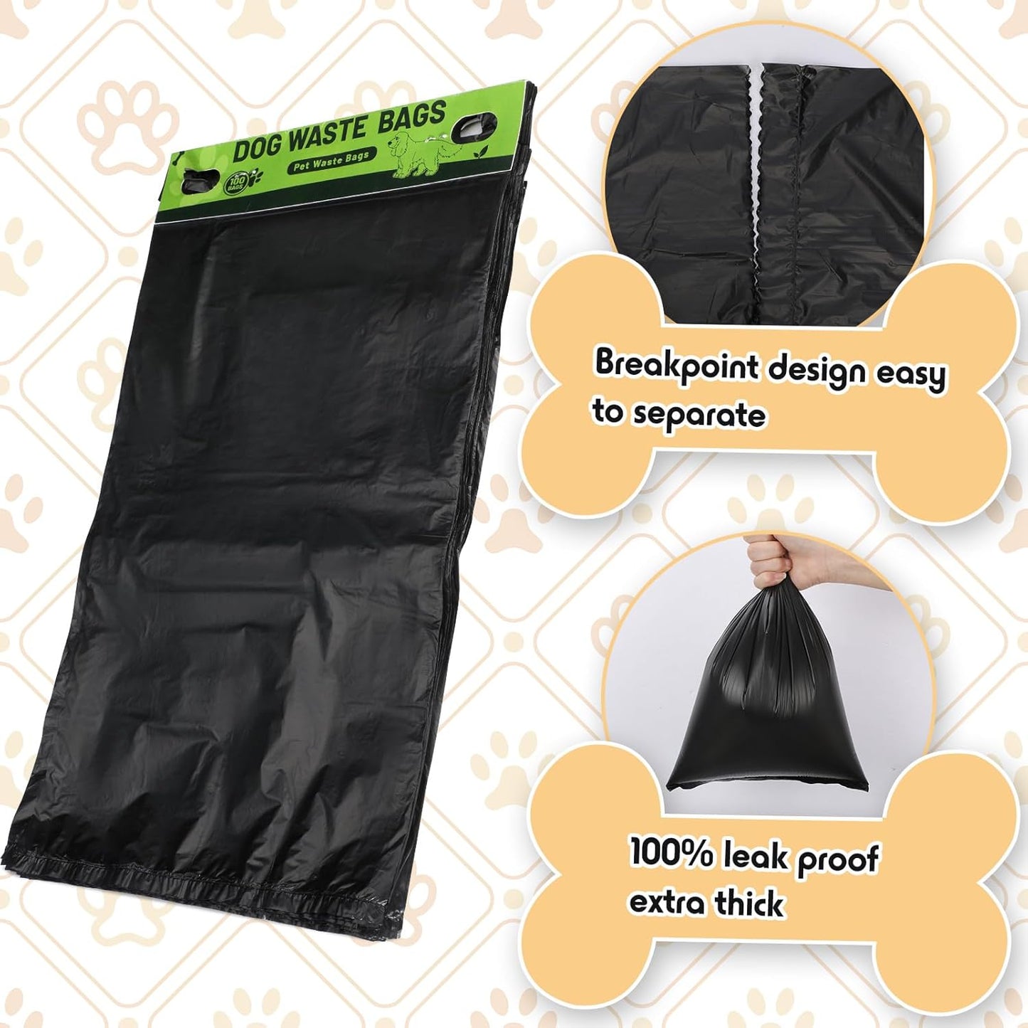 Ireer 5000 Pcs 50 Counts 5000 Pcs Header Bag Bulk Dog Pet Waste Bags Poop Easy Single Pull for Poop Dog Waste Station Fit Hang Hole Dispenser Home Outdoor (Black)