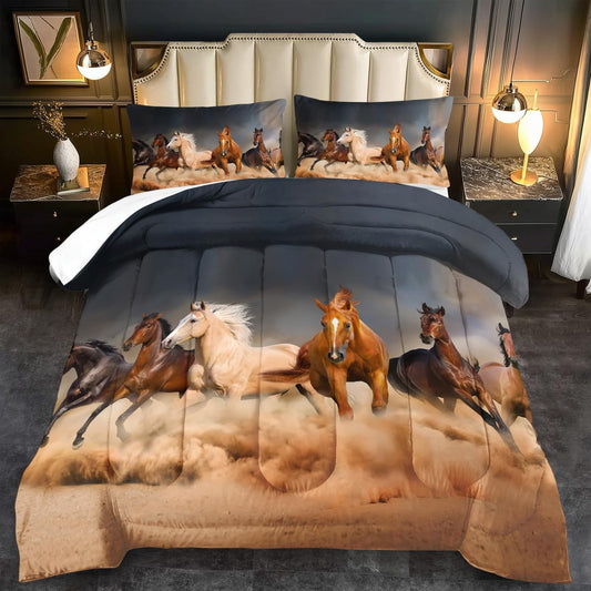 Western Horse Comforter Set Queen for Boys,Brown Western Cowboy Bedding Sets Queen Size, Farm Style Animal Horse Quilt for Boys, Southwestern Farmhouse Home Cowgirl Comforter Bedroom Decor