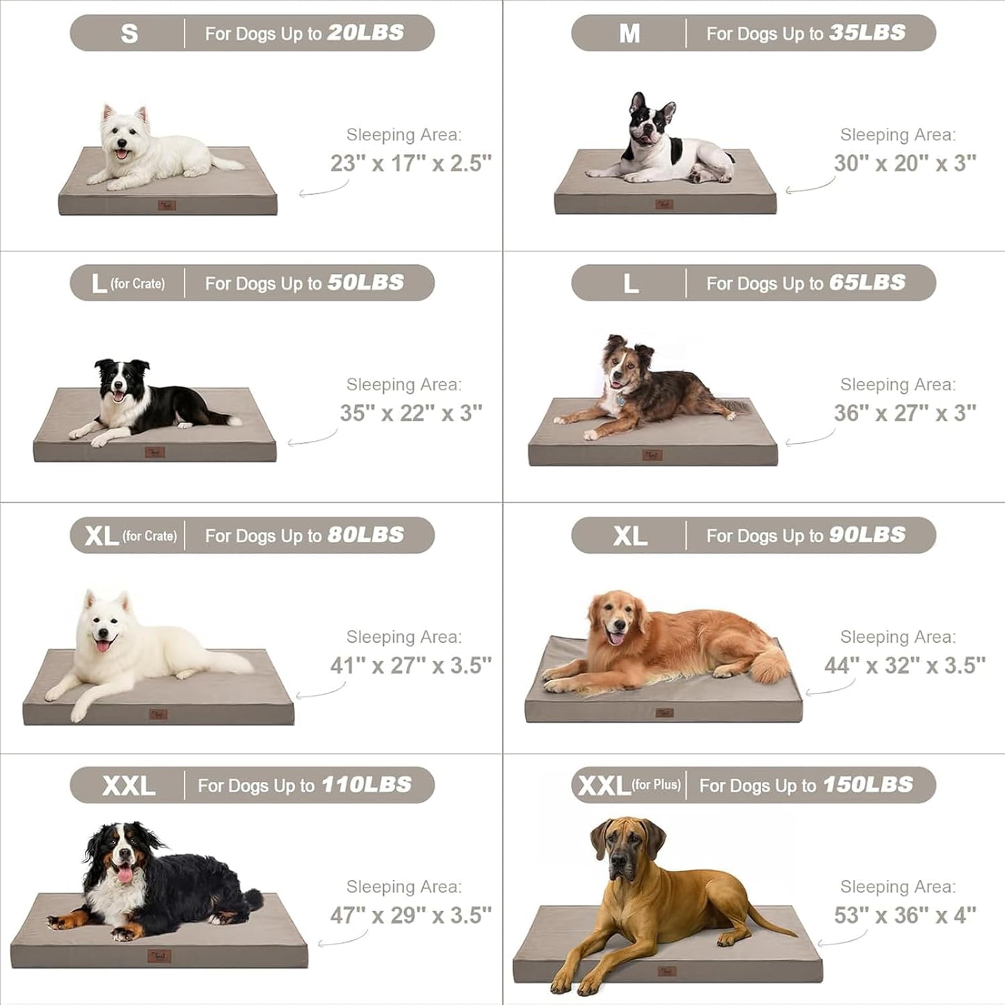 Dog Crate Bed Washable Dog Beds for Large Dogs, Big Waterproof Orthopedic Pet Bed with Egg Crate Foam Pet Bed Mat, Removable Oxford Cooling Cover, Khaki