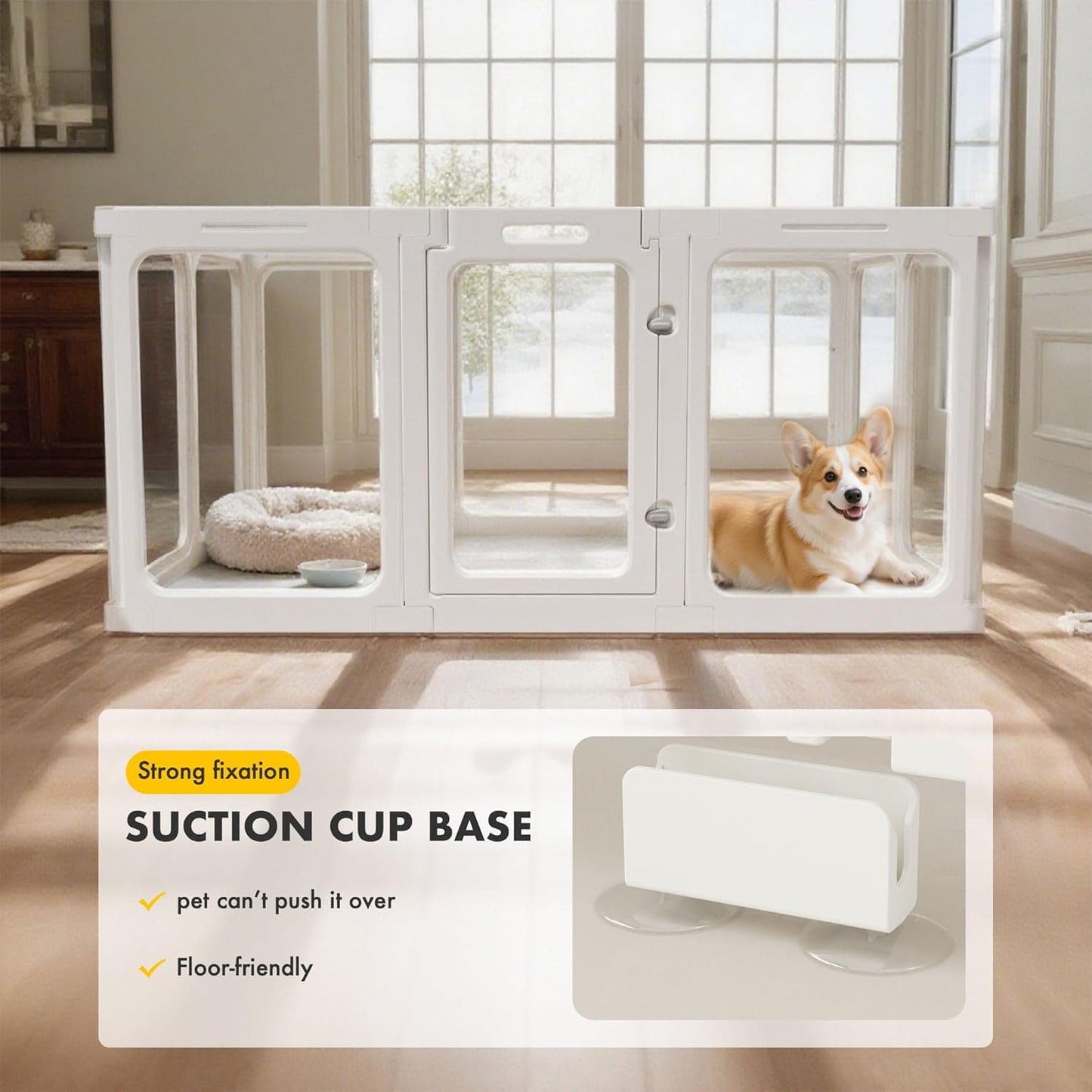 Acrylic Dog Playpen with Door, 24" 10PCS Clear Pet Play Pen Indoor for Small Animals, Transparent Puppy Fence Kennel Rabbit Ferret, Doggie Cages Yard Easy Assemble