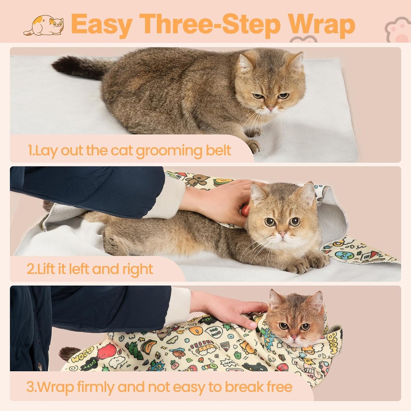 27.6" Cat Grooming Wrap Cat Wrap for Cutting Nails Cat Restraint for Nail Clipping Cat Swaddle Wrap Cat Burrito Wrap L(Within 15lbs) Anti-Scratch Anti-Escape Multifunctional Pet Tool