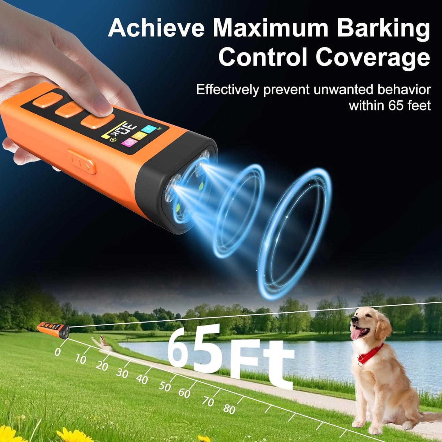 2 Pack Dog Bark Deterrent Device, Color Display 2000 mAh Rechargeable Ultrasonic Anti-Barking Trainer with 4 Frequency Settings 25/30/40/55 kHz, 65ft Long-Range, Safe & Effective Indoor Outdoor Use