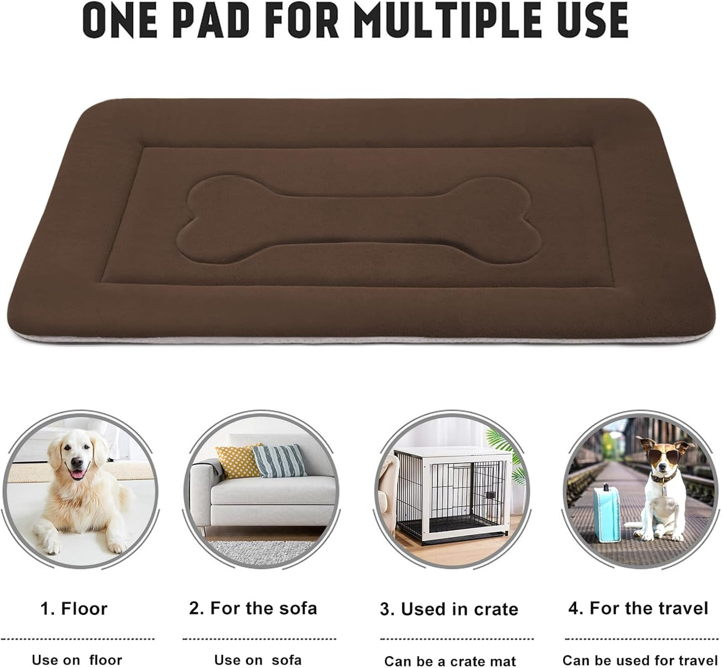 JoicyCo Extra Large Dog Bed Soft Dog Crate Pad Mat, 48 in Non-Slip Bottom Washable Dog Sleeping Mattress Pet Beds Cat Bed Kennel Pad, Dark Brown