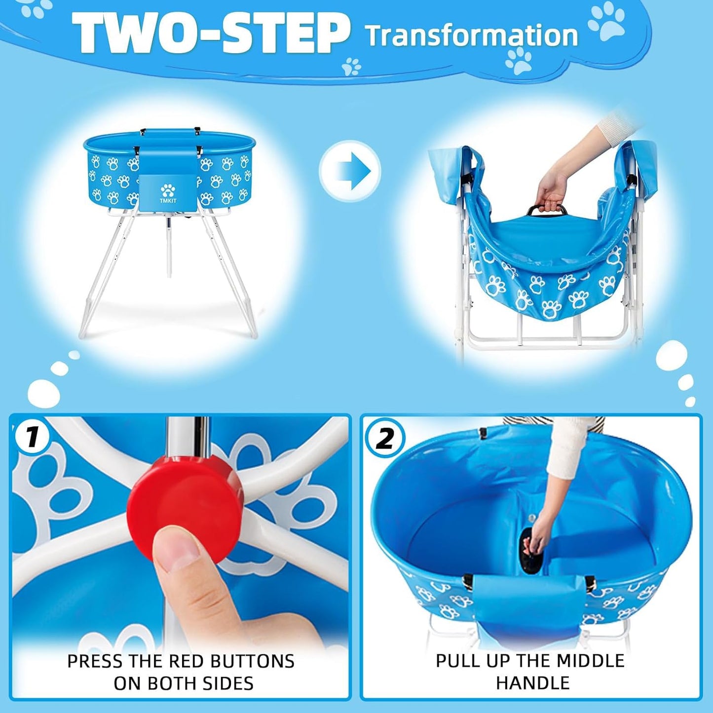 Dog Bathtub, Elevated Dog Bath Tub for Pet Bathing Shower and Grooming. Portable, Foldable with Safety Lock, Professional Pet Dog Washing Station for Small, Medium, Large Dogs Cats, No Backache