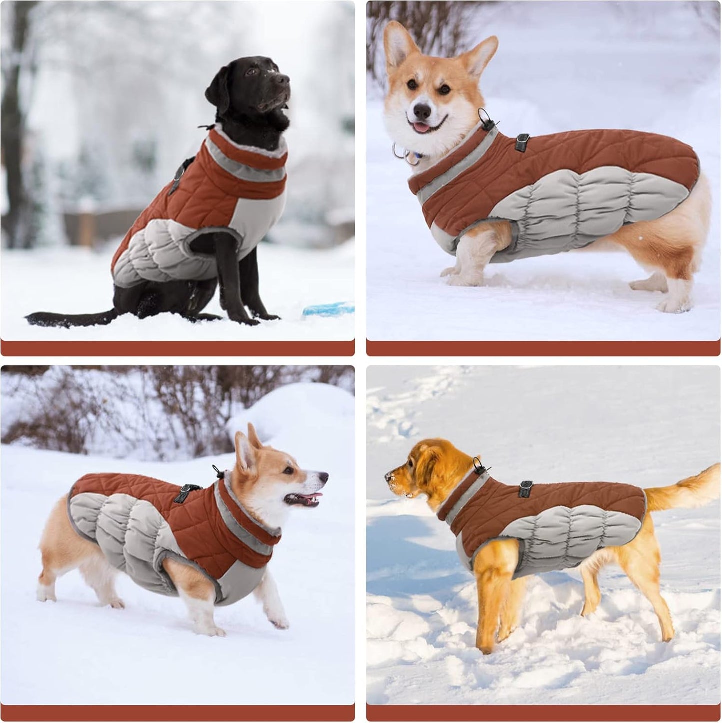 FUAMEY Dog Coat for Small Dogs,Waterproof Dog Winter Jacket with Harness Built in Puppy Cold Weather Coats Reflective Pet Vest with Zipper Warm Fleece Dogs Snowsuit Windproof Brown XS