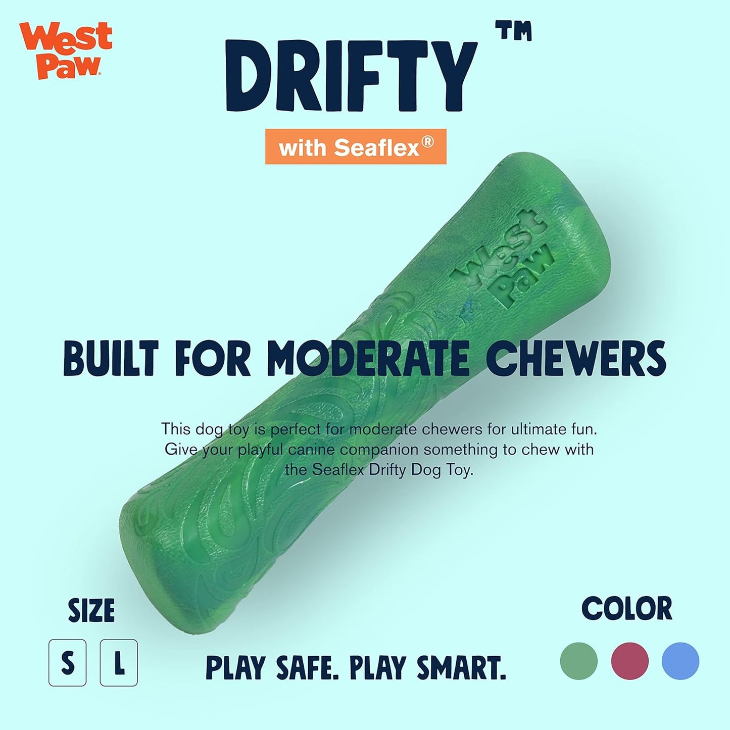 WEST PAW Seaflex Drifty Dog Toy – Machine Washable Dog Toys for Moderate Chewers – Eco-Friendly Zogoflex Toys for Dogs – Perfect for Gnawing, Fetch, Catch, Pet Training – 8.5" Large, Emerald