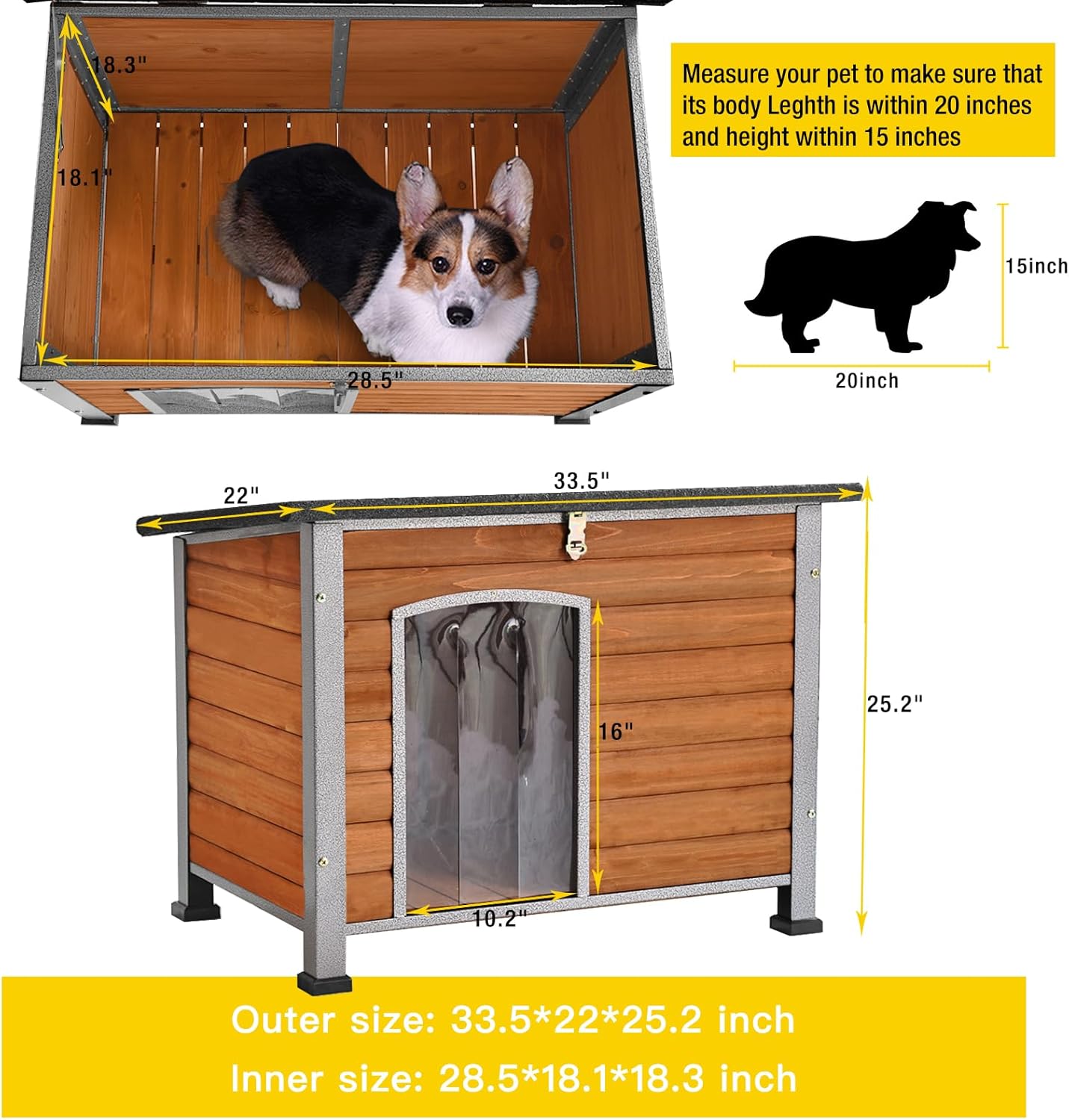 Aivituvin Dog House Outdoor & Indoor Unique All-Around Iron Frame Dog Kennel for Winter with Raised Feet Weatherproof for Small & Medium & Large Dogs
