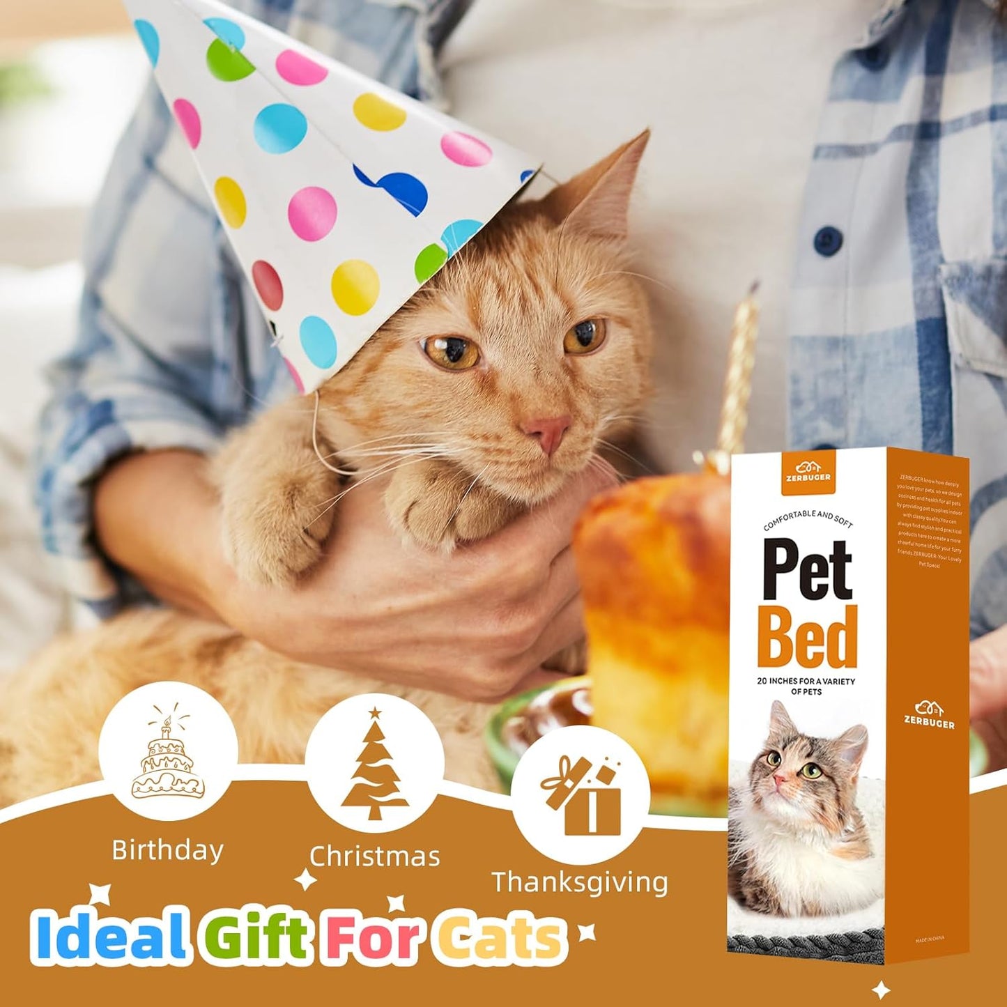 20in Washable Cat Beds for Indoor Cats - Round Donut Pet Bed for Cats, Small Dogs, Puppy, Kitten - Anti-Slip Bottom, Calming Bed Gift - Ideal for Every Home Space - Light Grey