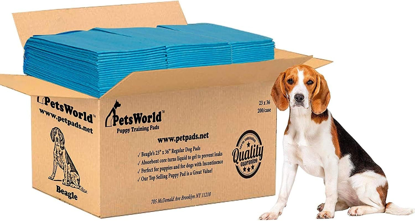 PETSWORLD Puppy Pads, 23x36 Inch, 200 Count - Puppy Pee Pads for Dogs, Tear Resistant, Economy Value, Super-Absorbent Polymer Gel Core, Perfect for Puppies, Smaller Dogs