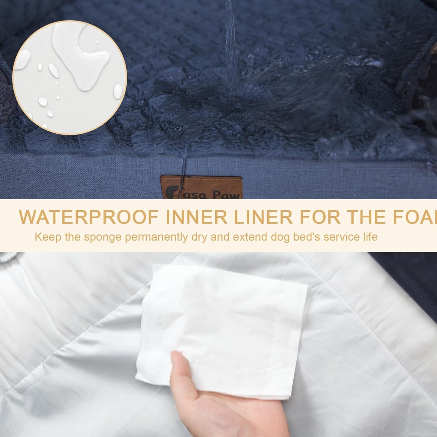 Orthopedic Dog Beds, Waterproof Memory Foam Large Sized Dog Bed with Sides, Non-Slip Bottom and Egg-Crate Foam Big Dogs Beds with Removable Washable Cover(Large,Navy Blue)