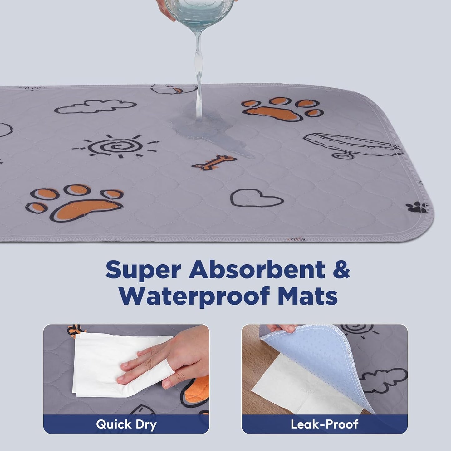 Washable Pee Pads for Dogs, 2 Pack Large 34"x36" Super Absorbent Reusable Puppy Pads Pet Training, 100% Waterproof Non-Slip Pad Whelping Dog Playpen Crate Mat for Potty