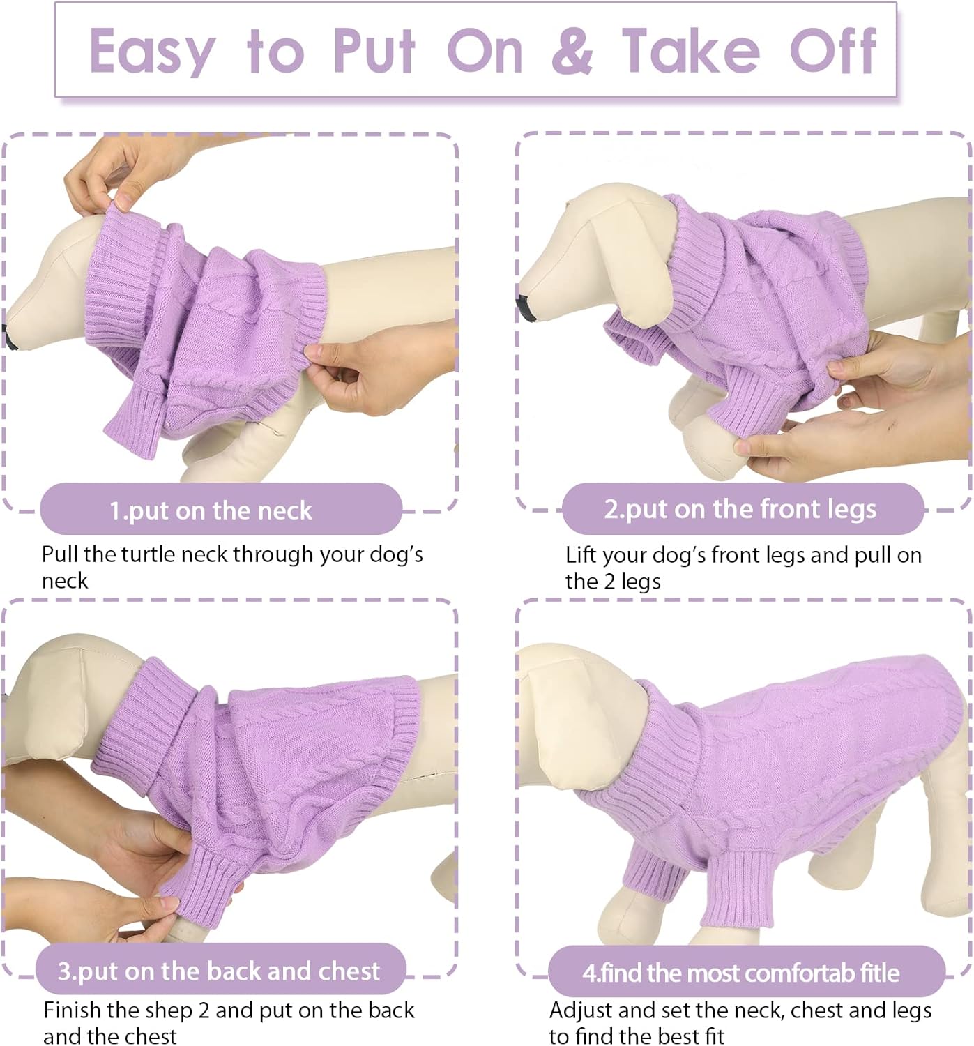 Queenmore Dog Sweater for Large Size Pet,Pitbull Dog Sweater,XXL Doggy Sweater for Labrador Retriever,Cold Weather Warm Knitted Pet Sweatershirt for Boy Girl Dogs (Lilac,2XL)