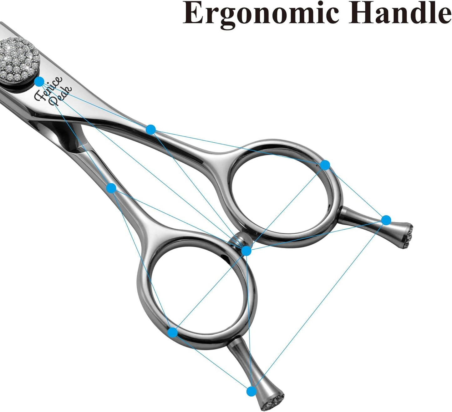 Fenice Peak 7.5‘’ Curved Thinning Dog Grooming Scissors with Jewelled Screw 440C Stainless Steel Pet Grooming Bulking Shears with Symmetrical Handle and Decorative Tail Nails Fluffy Scissors