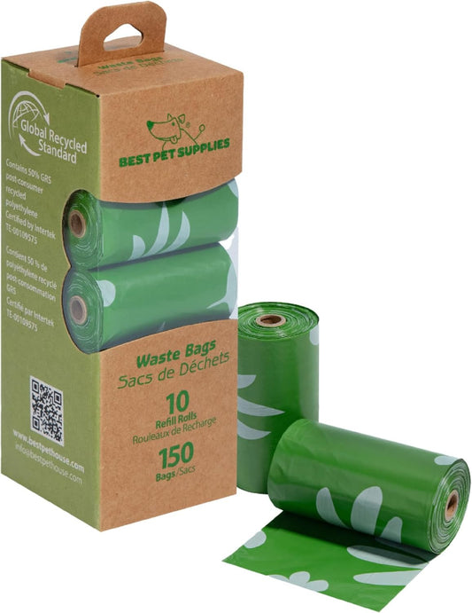 Best Pet Supplies Poop Bags for Dogs, 50% Post-Consumer Recycled Content dog waste bags on rolls, fits all poop bag holders for leashes - 150 Count, Green, Lavender Scented
