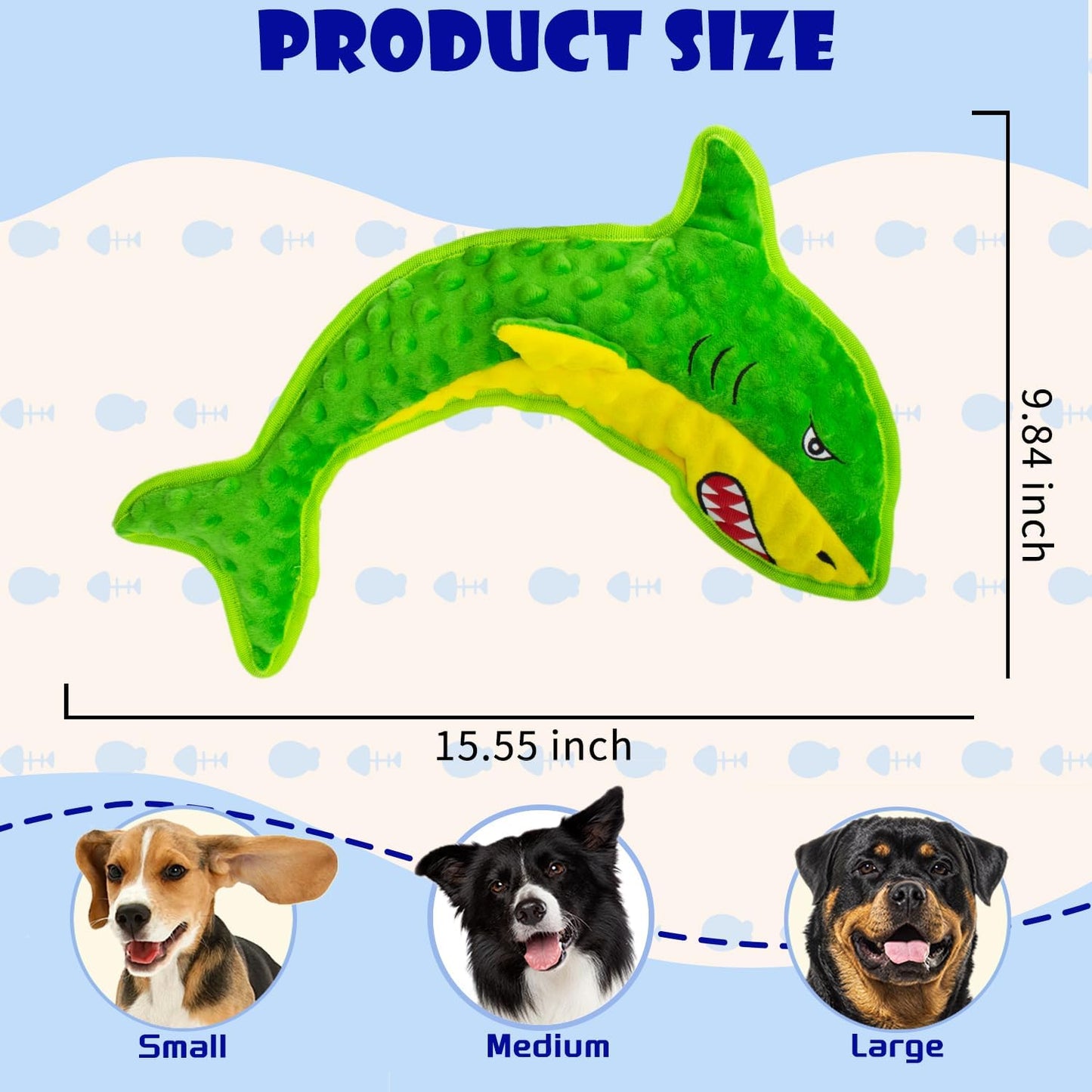 Squeaky Dog Toy No Stuffed Dog Toys,Green Shark Puppy Toys for Small Medium Large Breed pups Teething Interactive Toy to Keep Them Busy, Best Christmas Birthday Gift