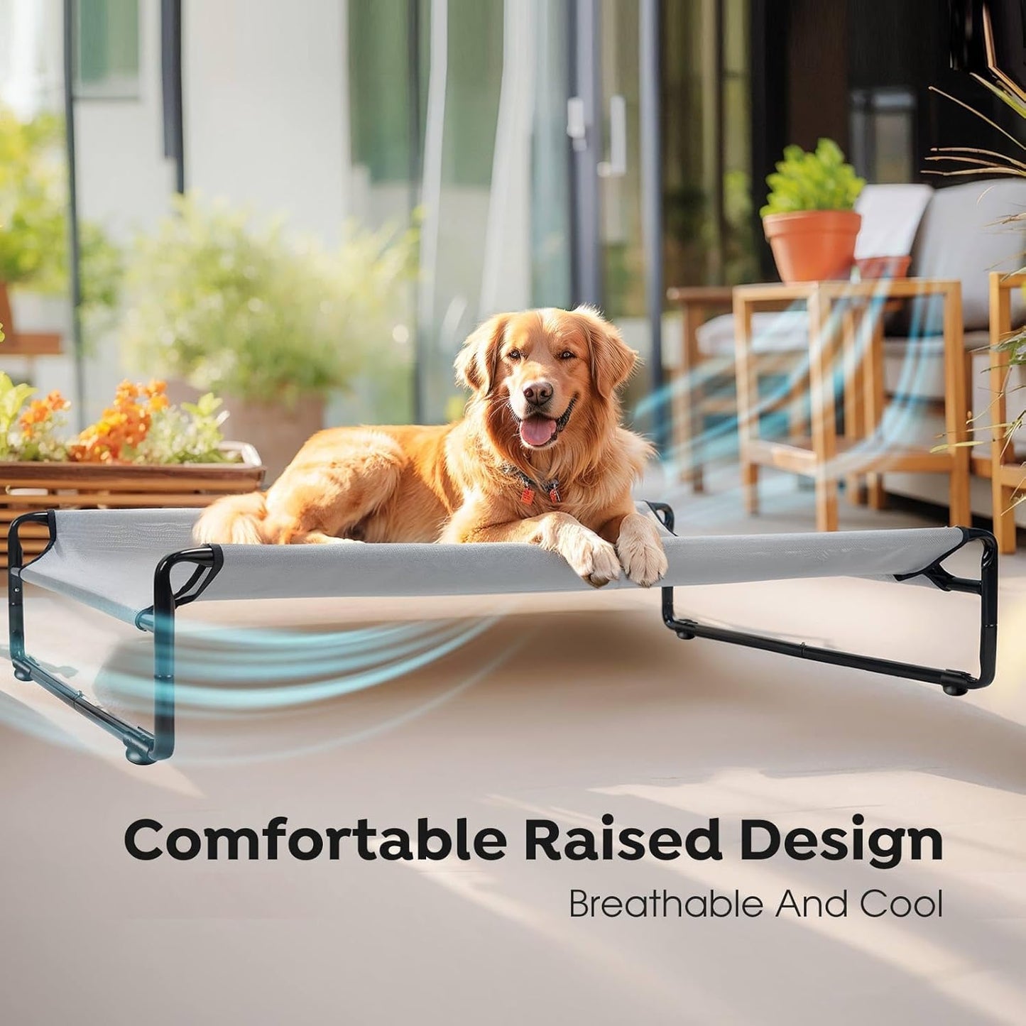 Veehoo Original Outdoor Elevated Dog Bed, Cooling Raised Dog Cot for Large Dogs, Portable Standing Pet Hammock Platform with Washable Breathable Mesh, No-Slip Feet, XX-Large, Grey, CWC2201