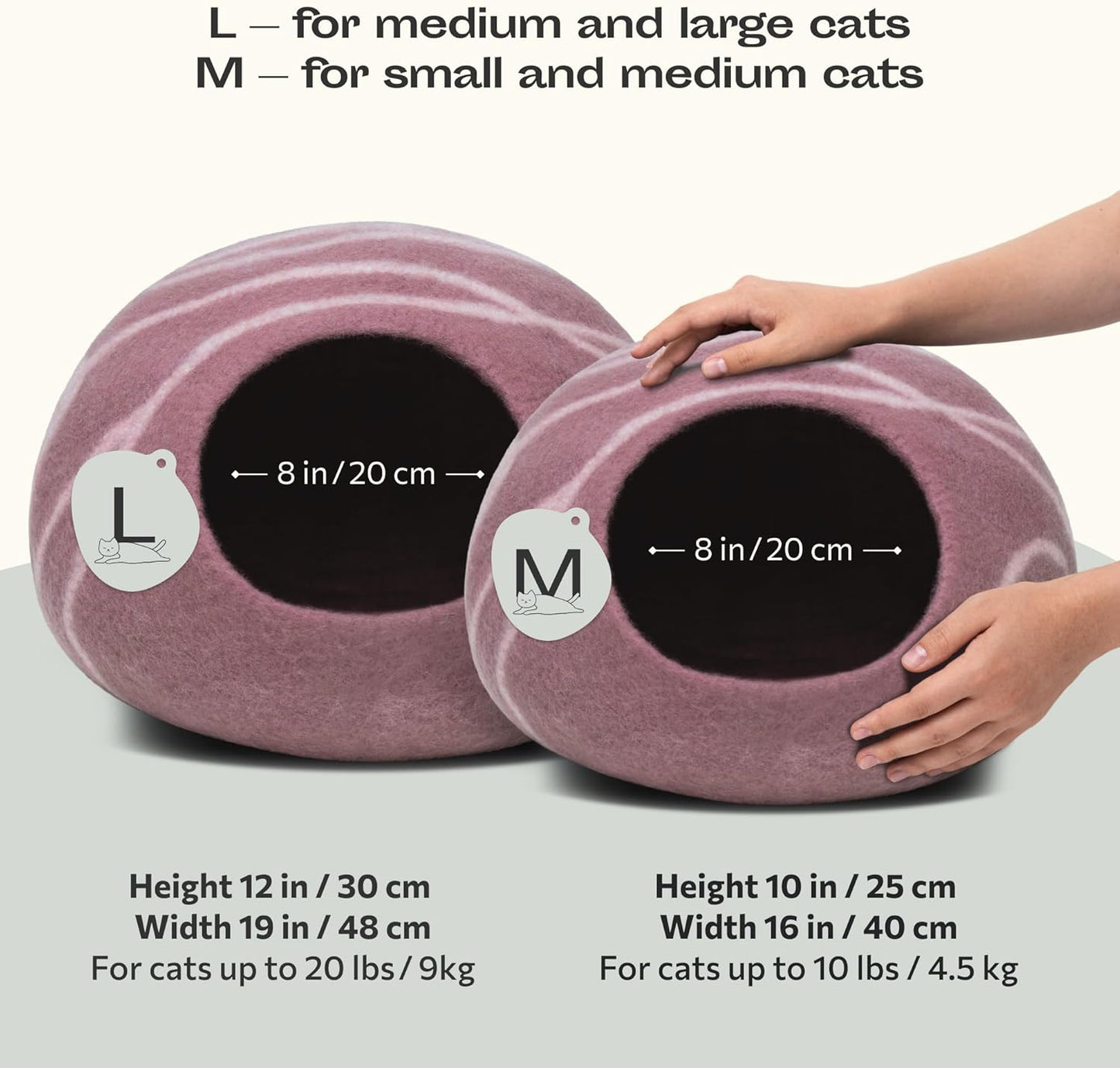 MEOWFIA Cat Cave – Premium Felt Cat Bed for Indoor Cats, Handmade 100% Merino Wool (Gold Rose, Large)