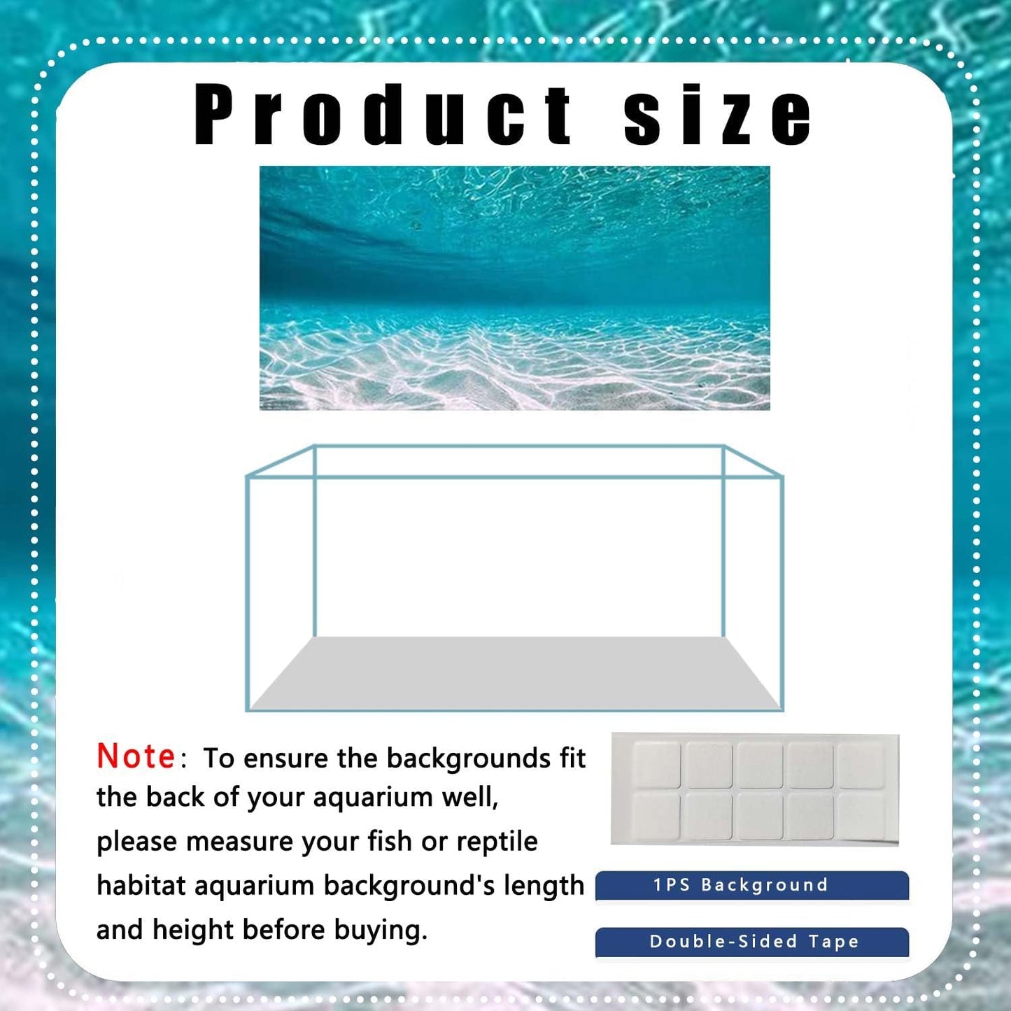 60X24IN Natural Undersea Aquarium Background, Undersea Beach Fish Tank Background, with 8 EVA Double-Sided Tape