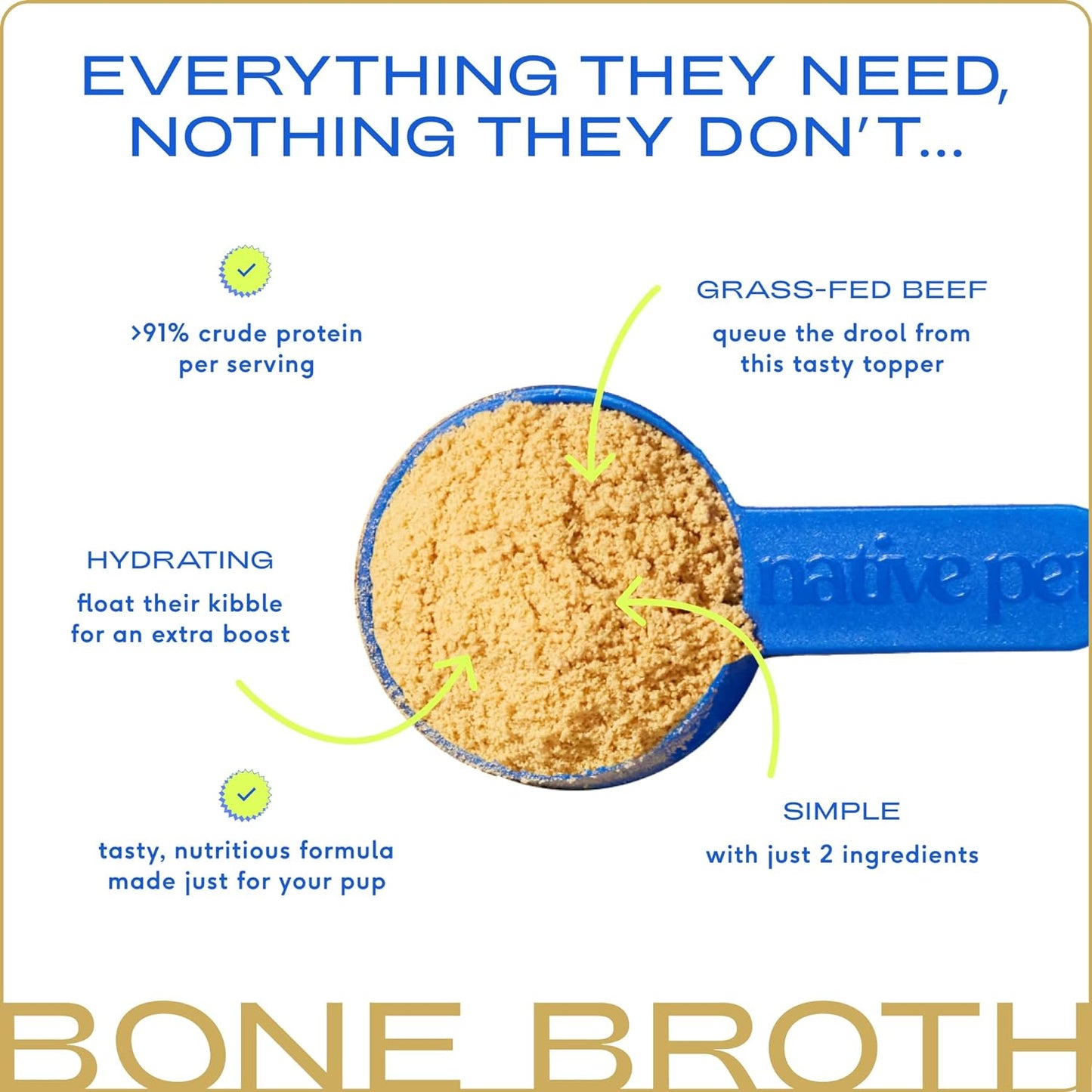 Native Pet Bone Broth for Dogs and Cats - Made with Real Beef Bone Broth, Dog Food Toppers for Picky Eaters- Provides Extra Hydration & Nutrition for Joint Strength, Immunity & Heart Health-192 Scoops