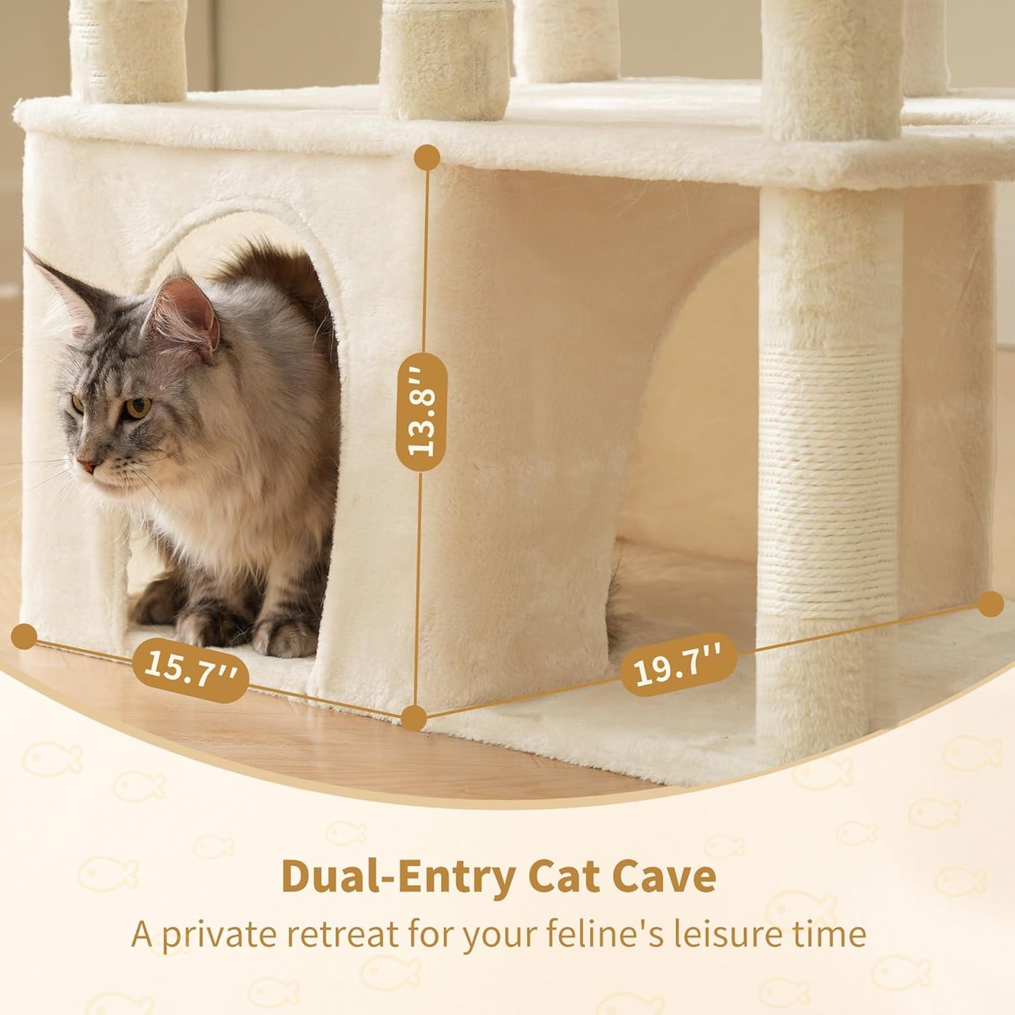 Heybly Heavy Duty Cat Tree, 71-Inch Tall Tower for Large Maine Coon with Extra-Large Baseboard, Cat Condo Furniture with Multi-Level Platforms, 2 Hammocks and 12 Scratching Posts, Beige HCT037M