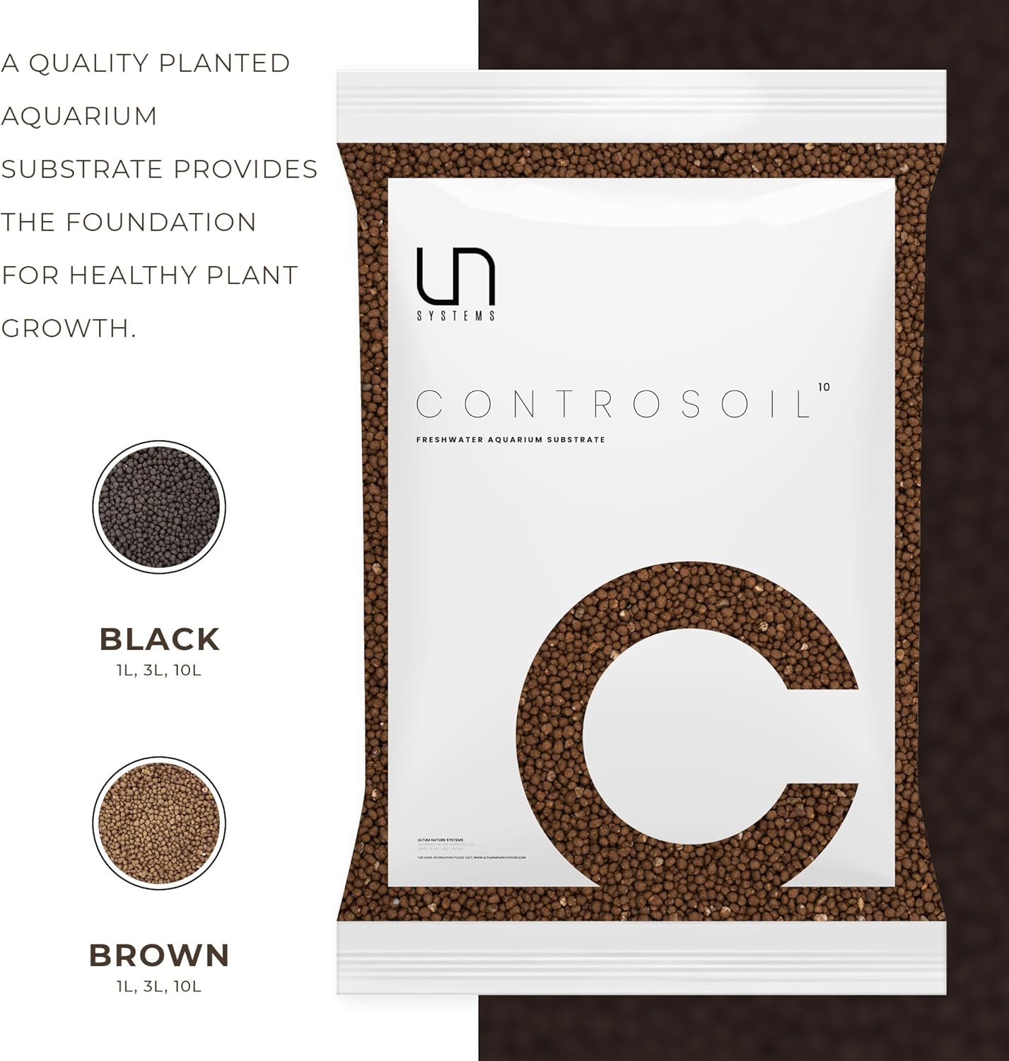 Ultum Nature Systems Controsoil - Freshwater Aqua Soil Substrate for Fish, Shrimp, Live Plant Propagation and Aquascaping - 6.8pH Low Ammonia, Volcanic Ash - Brown, Normal (3 Liter | 6LB)