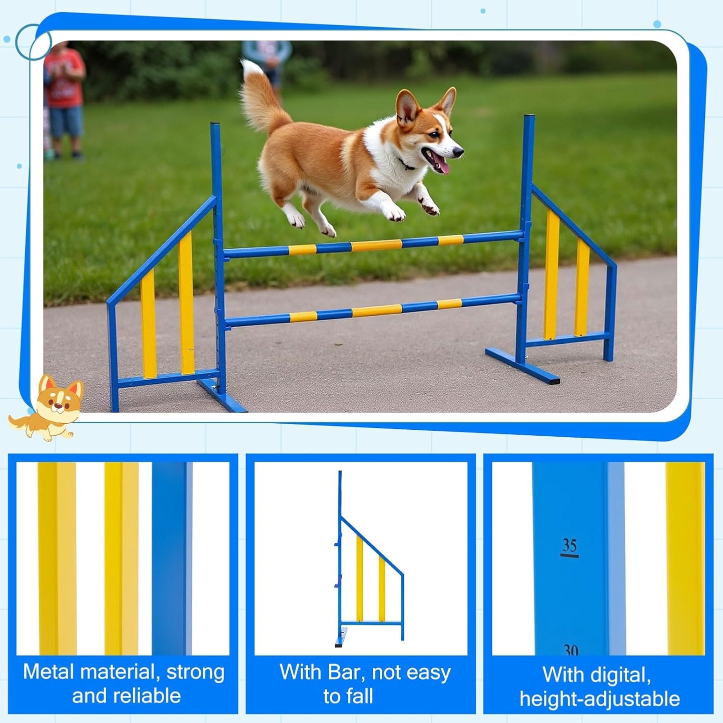 Agility Wing Jumps with Bar Dog Training Hedge Adjustable Pet Hurdles Jump Bars for Indoor Outdoor Dog Pet Agility Course Game