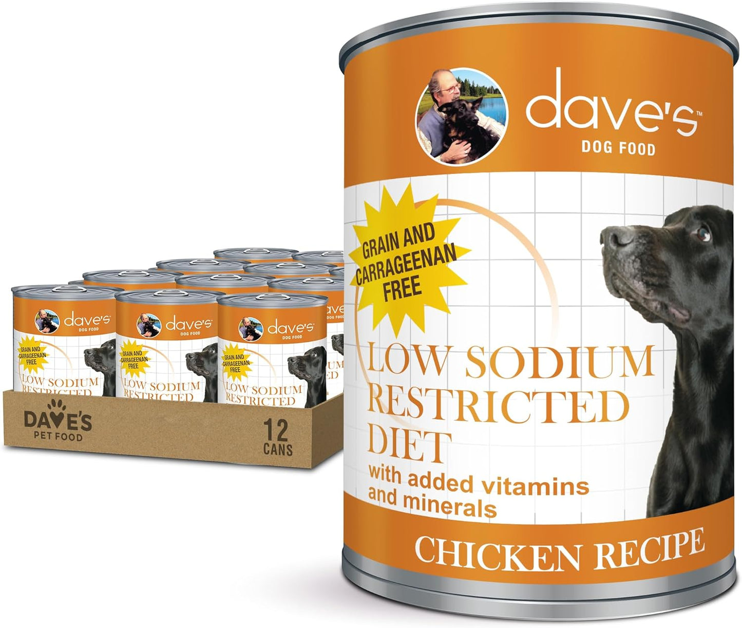 Dave's Pet Food Restricted Sodium Diet for Dogs, Chicken Pate Recipe, 13.2 oz Canned Dog Food, Case of 12
