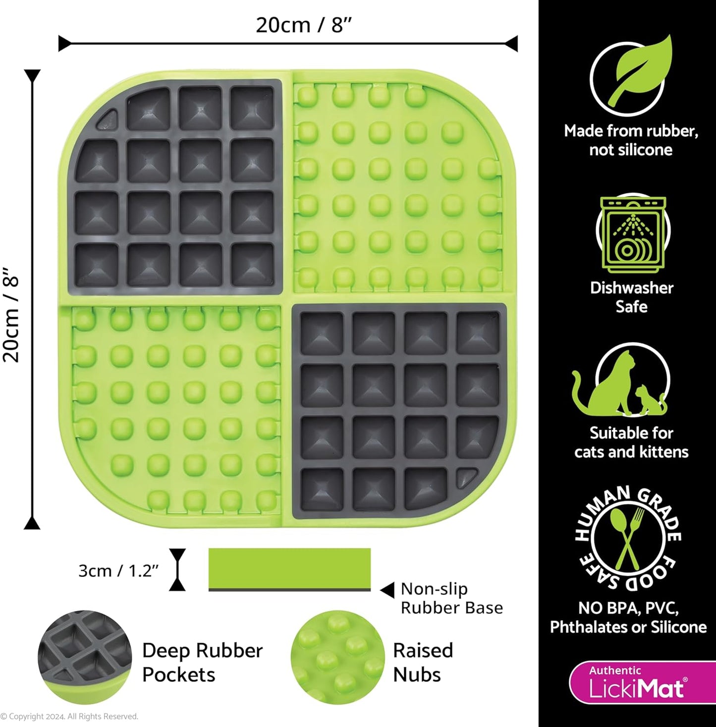 LickiMat Slomo, Cat Slow Feeder Lick Mat, Boredom Anxiety Reducer; Perfect for Food, Treats, Yogurt, or Peanut Butter. Fun Alternative to a Slow Feed Cat Bowl or Dish, Green
