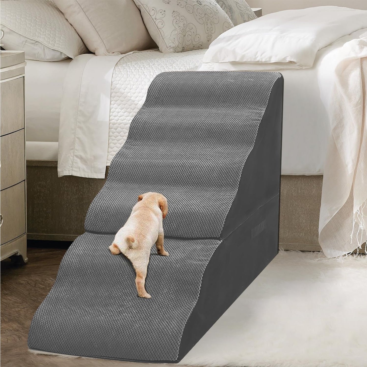 Dog Stairs for High Beds 30-36 inches Tall, 6-Step Dog Steps for Bed 32-36 inches for Small Large Dogs, Dog Ramp for Bed, 30D Foam Pet Stairs/Steps for High Beds for Old Dogs/Cats, Grey