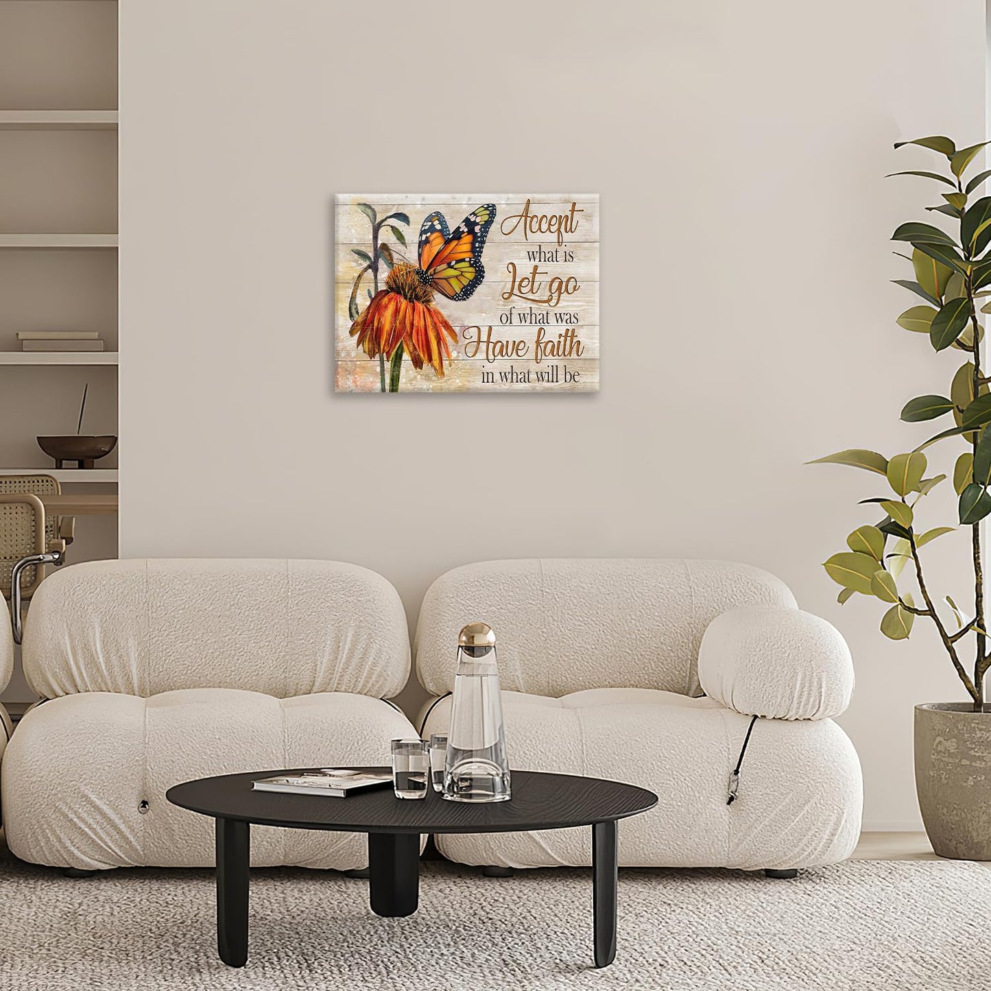 Farmhouse Butterfly Bathroom Pictures Wall Art, Rustic Floral Country Bathroom Wall Decor, Daisy Inspirational Framed Painting Canvas Artwork for Bedroom Living Room Decorations 16"L x 12"W