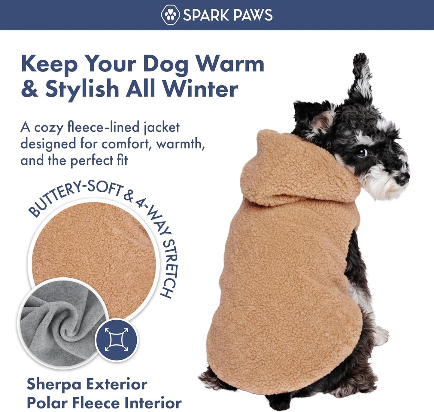 Spark Paws Teddy Dog Sweater, Sherpa Jacket Vest with Warm Fleece Lining, Winter Coat Suitable for Small Medium Large XL XXL Breeds - Brown - L
